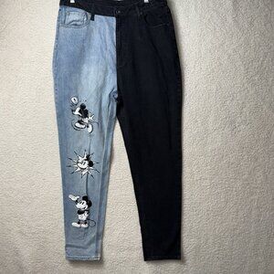 Disney Mom Jean Women 13 Blue Black Split Mickey Mouse High Rise Stretch